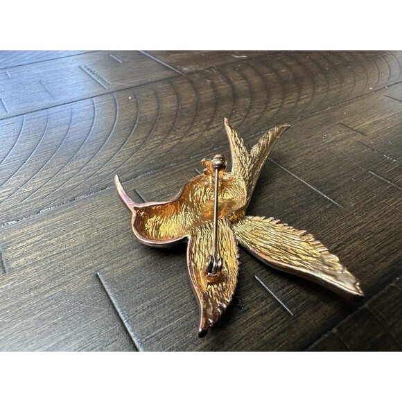 Vintage Enamel Hummingbird Brooch Pin Gold Tone Colorful Bird Large 3” - Picture 4 of 6